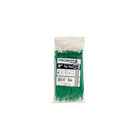 Kable Kontrol Cable Tie, 8 in L, 2.16 in Max Bundle Dia., Green, Nylon 6/6, 50 lb Strength, 100 PK CT261CL-GREEN